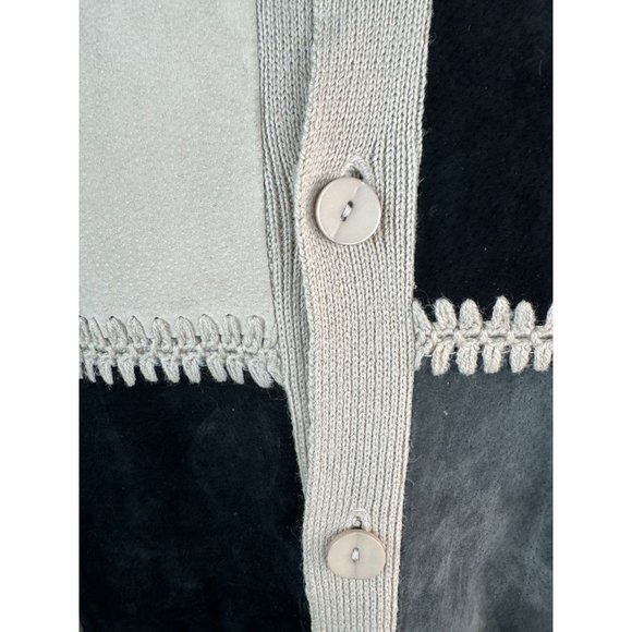 Virgola Uomo Patchwork Sweater Cardigan Size XL Beige Suede Suede, Ramie - Picture 9 of 16